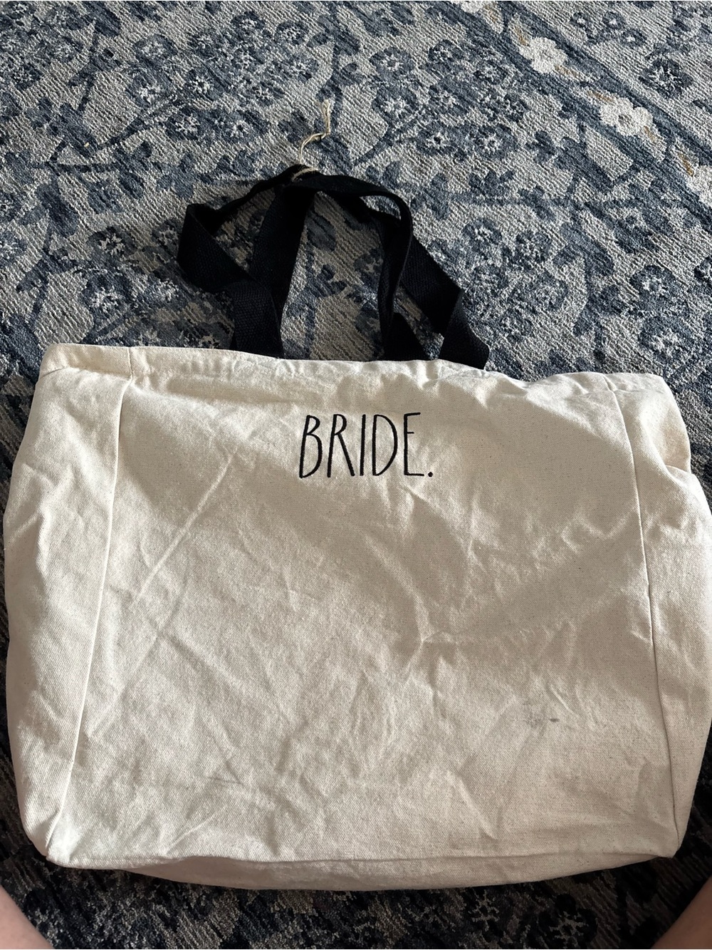 Rae Dunn biege Canvas 'BRIDE.' Tote with Black Handles